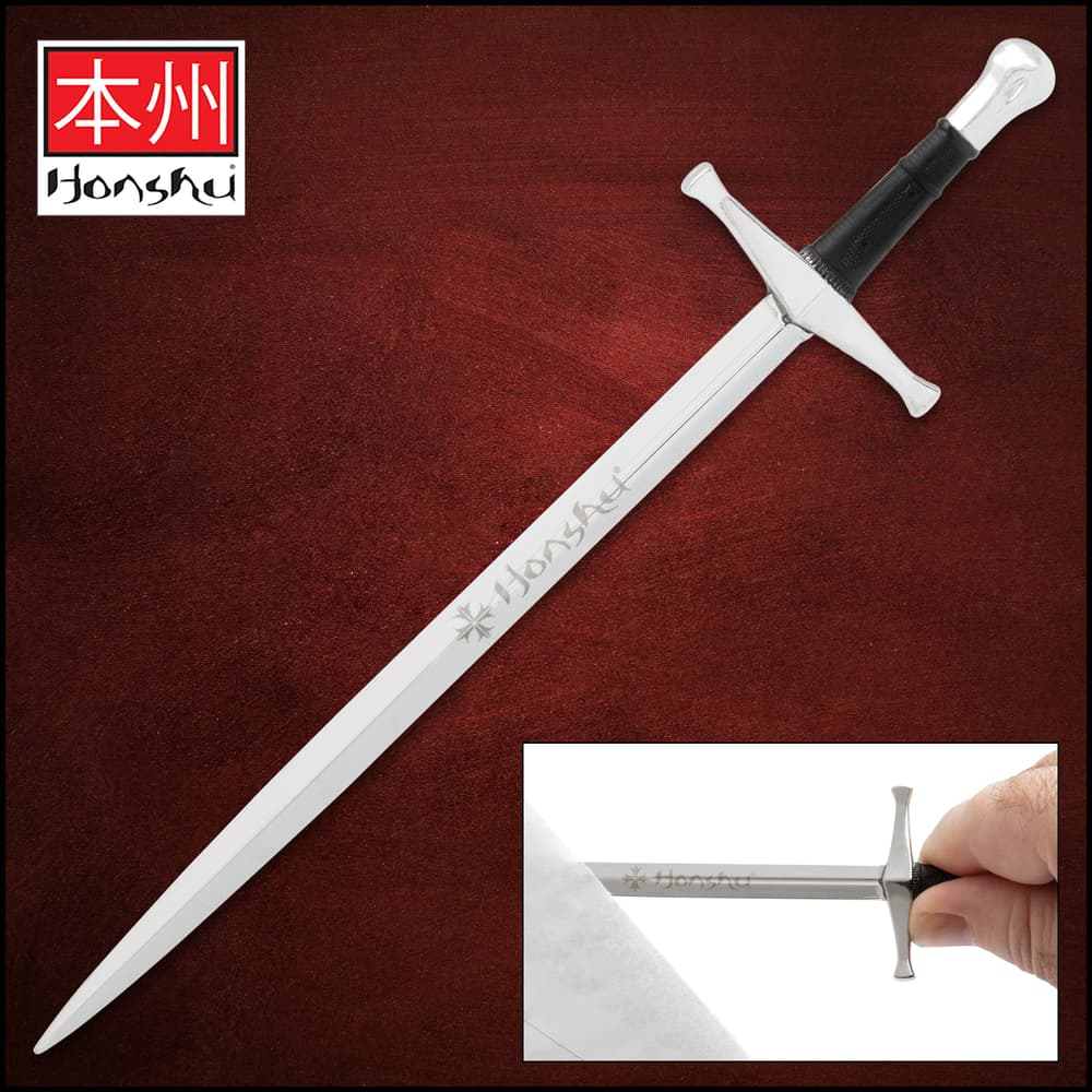 The Honshu Broadword Letter Opener and an inset of it upening a letter. image number 0