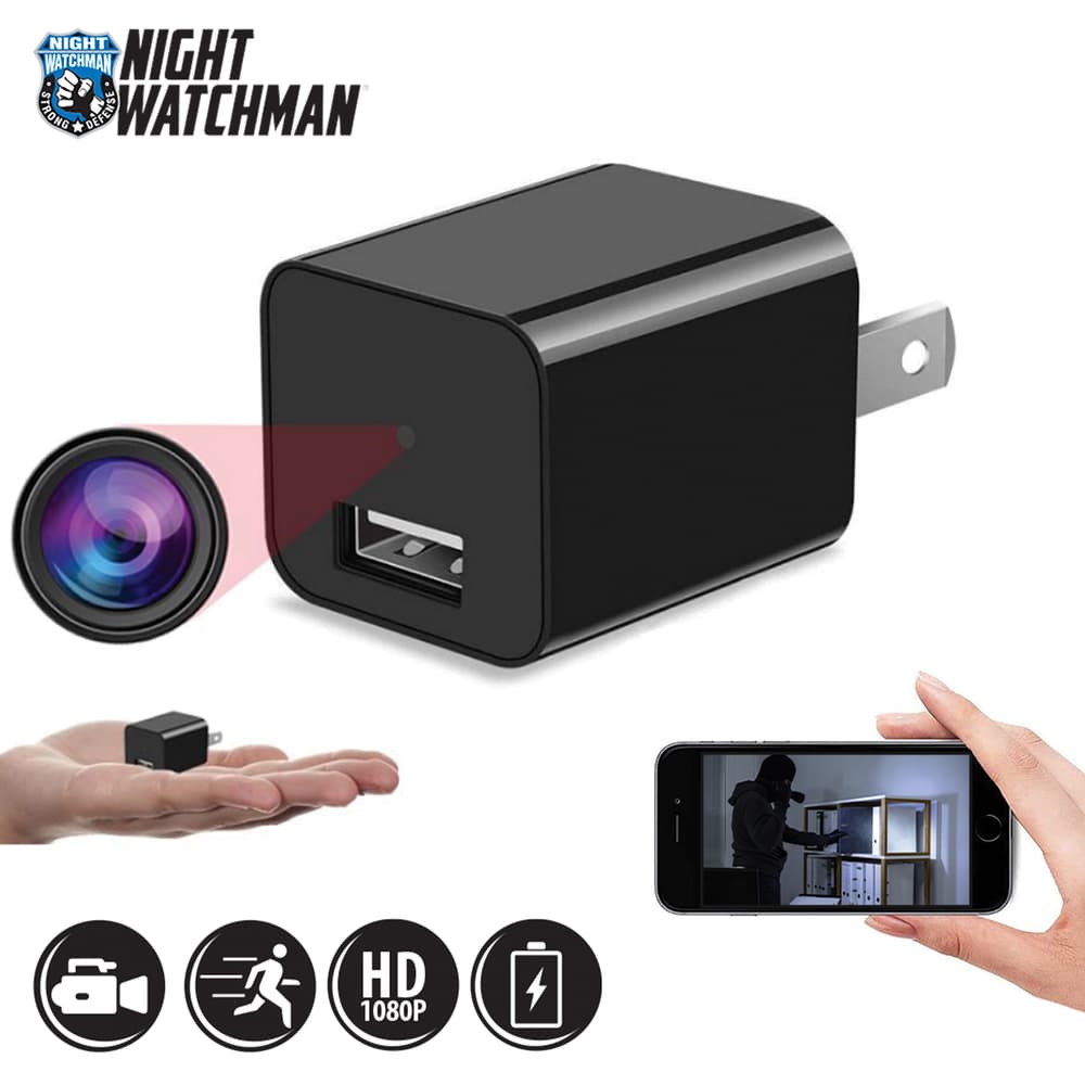 Night Watchman 8GB USB Spy Camera And Charger - High-Def Color Video, Motion Activated, Loop Recording, Integrated Screen, SD Card image number 0