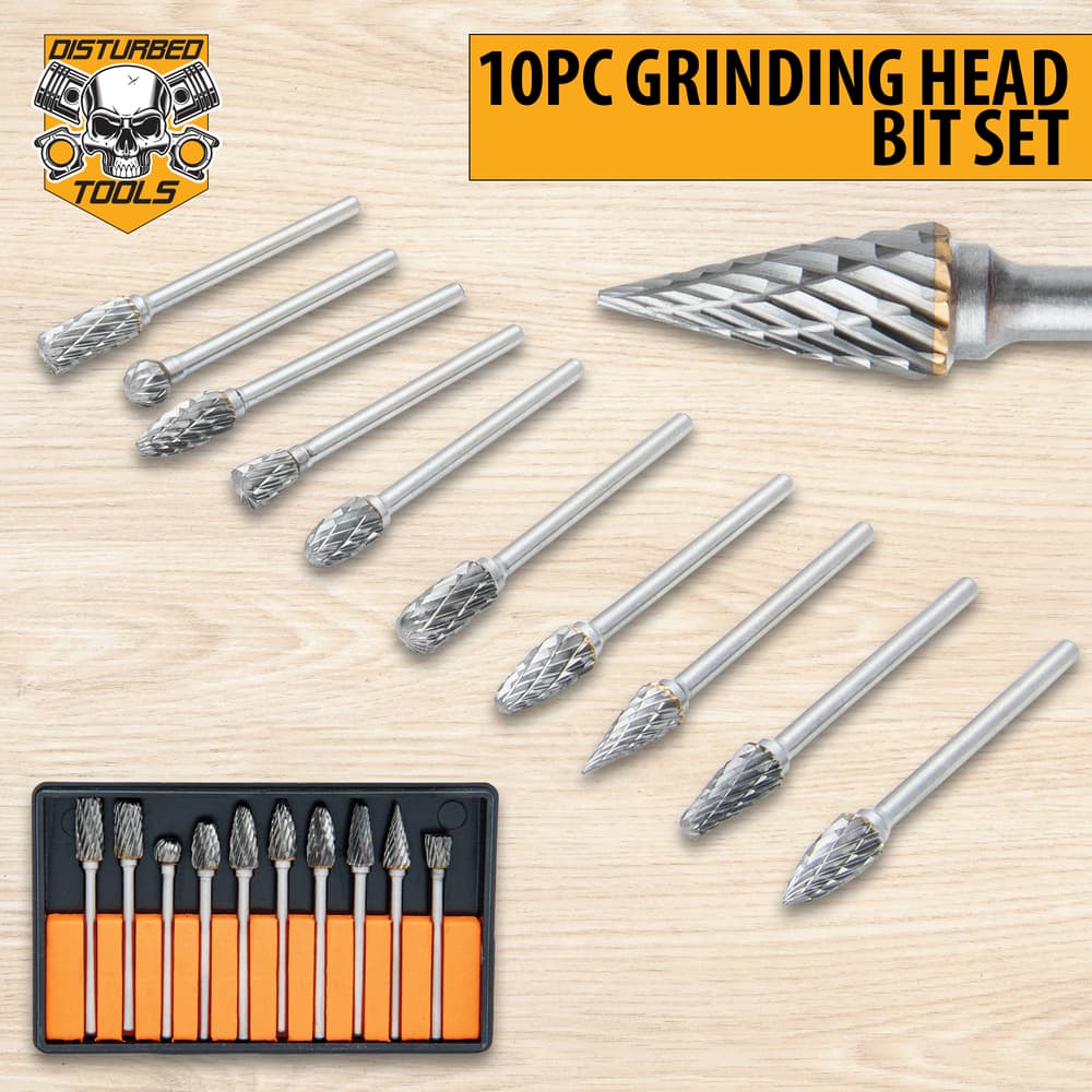 The pieces of the Disturbed Tools Steel Grinding Head Set shown in full and up close image number 0