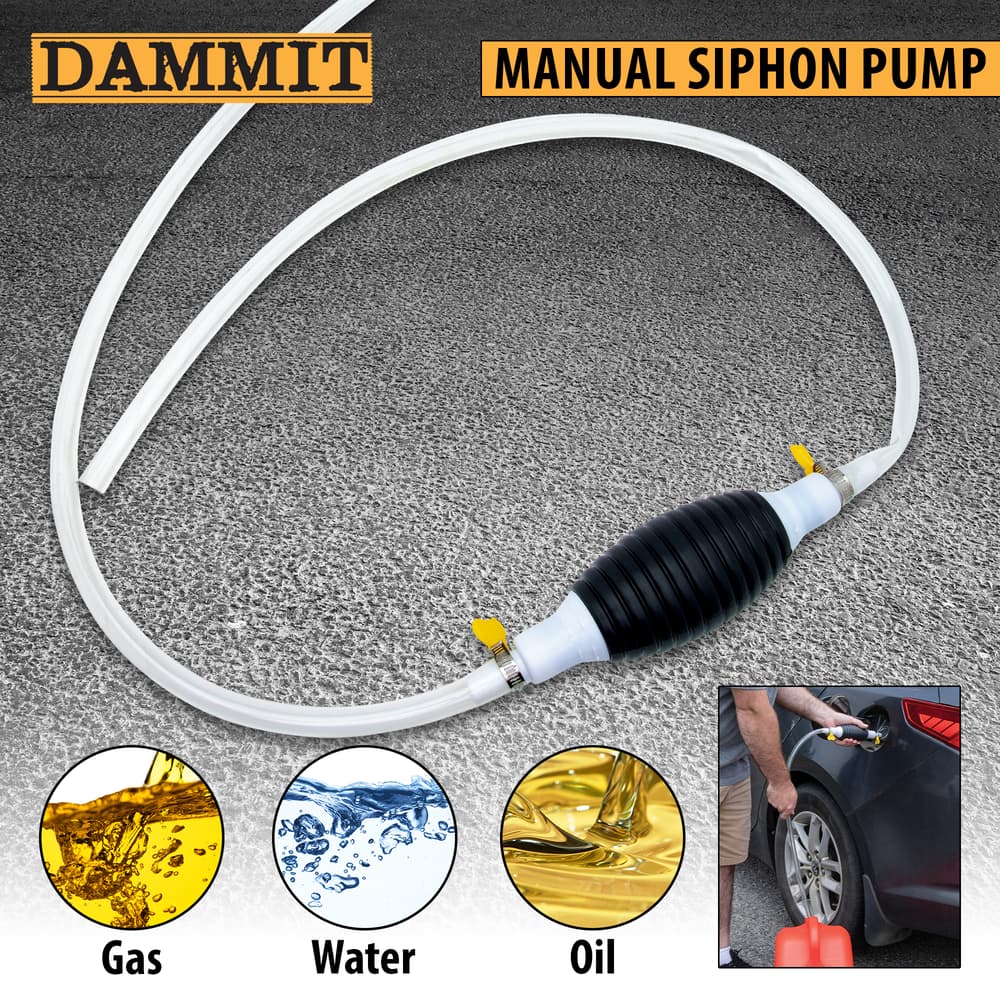 The Dammit Liquid Siphon Pump shown with its uses image number 0