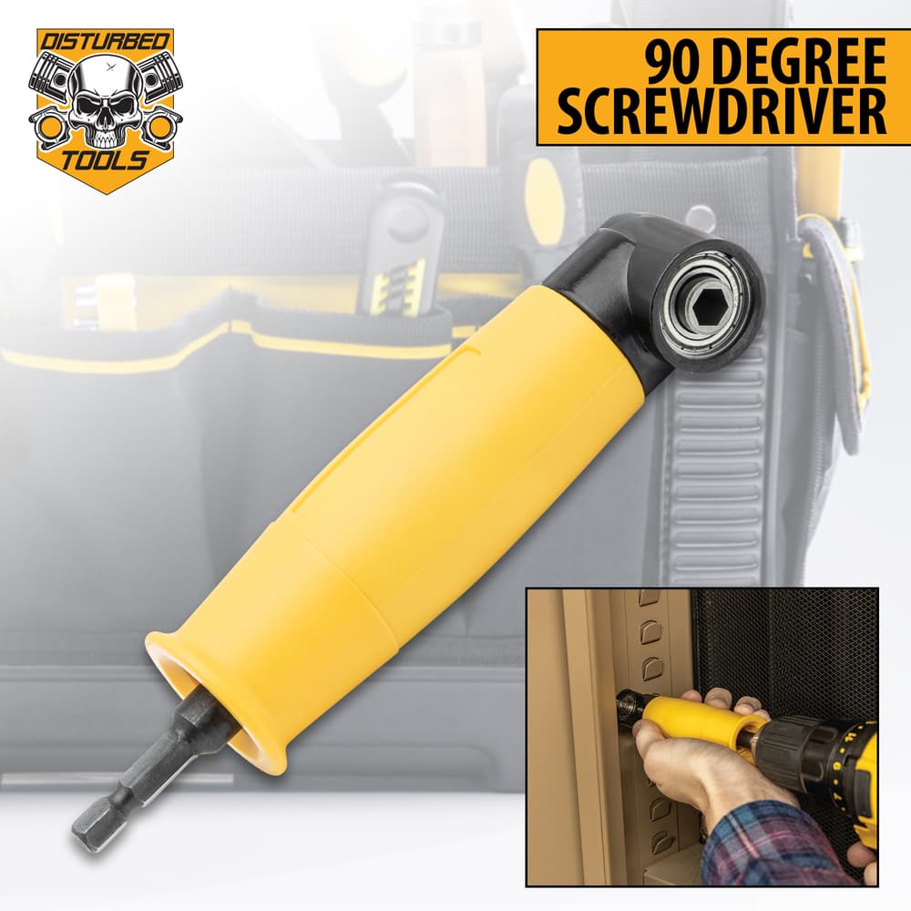 The Disturbed Tools 90 Degree Screwdriver Attachment on display and in use image number 0