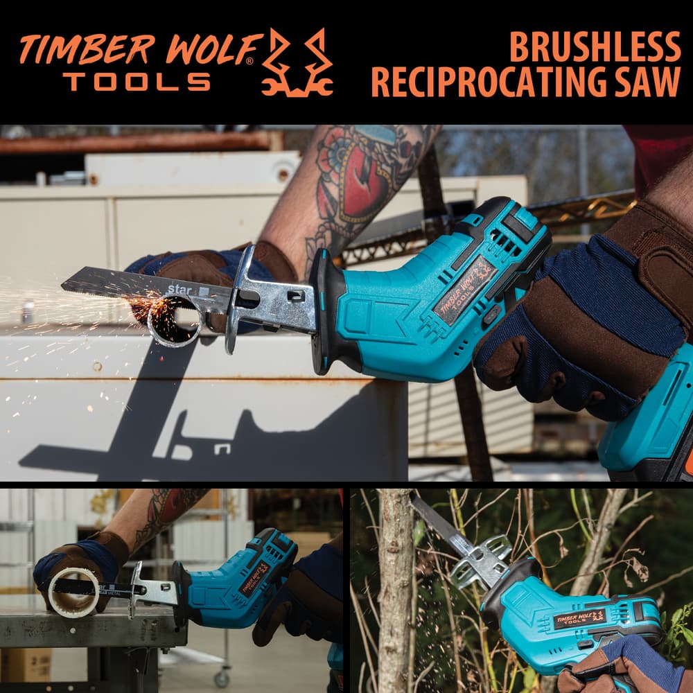 The Timber Wolf Tools Brushless Reciprocating Saw shown in use image number 0