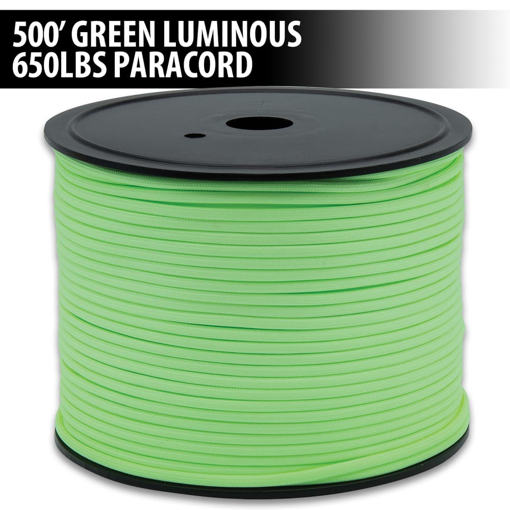 Full image of the 650LBS Green Luminous 500' Paracord Spool. image number 0