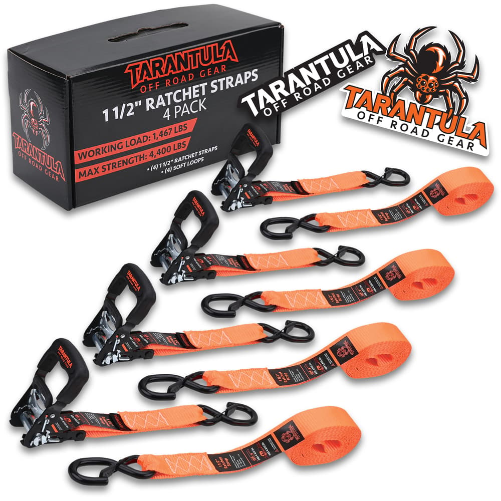 Full image of the Tarantula Off Road Four Pack Ratchet Straps. image number 0