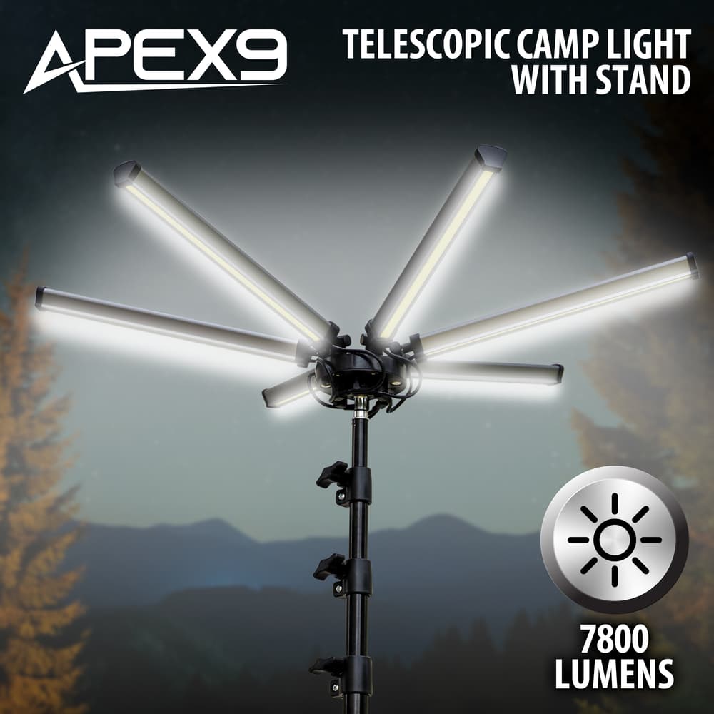 Full image of the Apex9 Telescopic Camp Light with Stand. image number 0