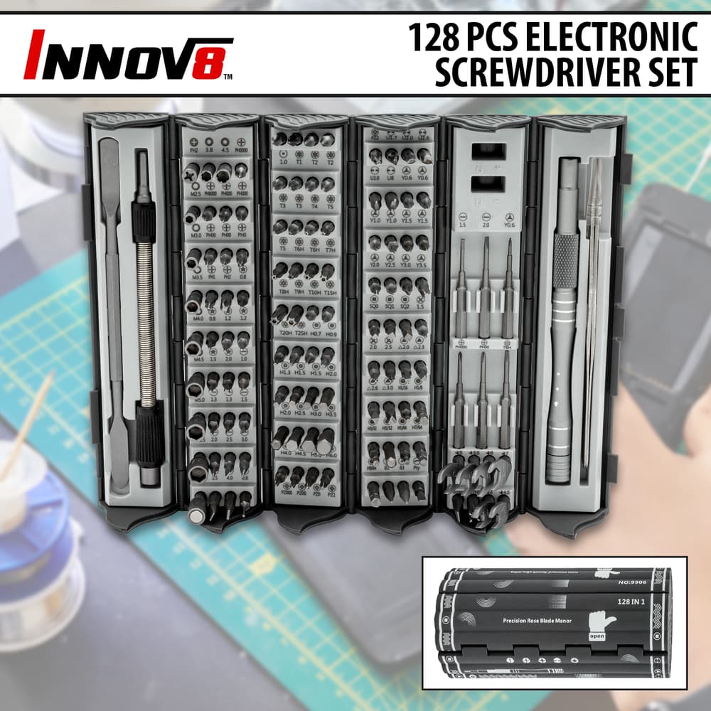 The Innov8 128 piece electronic screwdriver set. image number 0