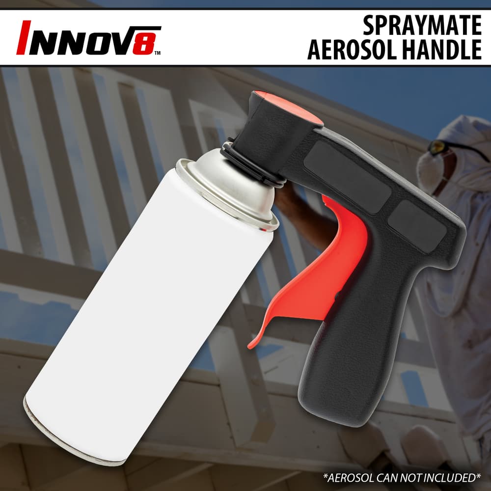 The Innov8 Spraymate Aerosol Handle is shown with can attached. image number 0