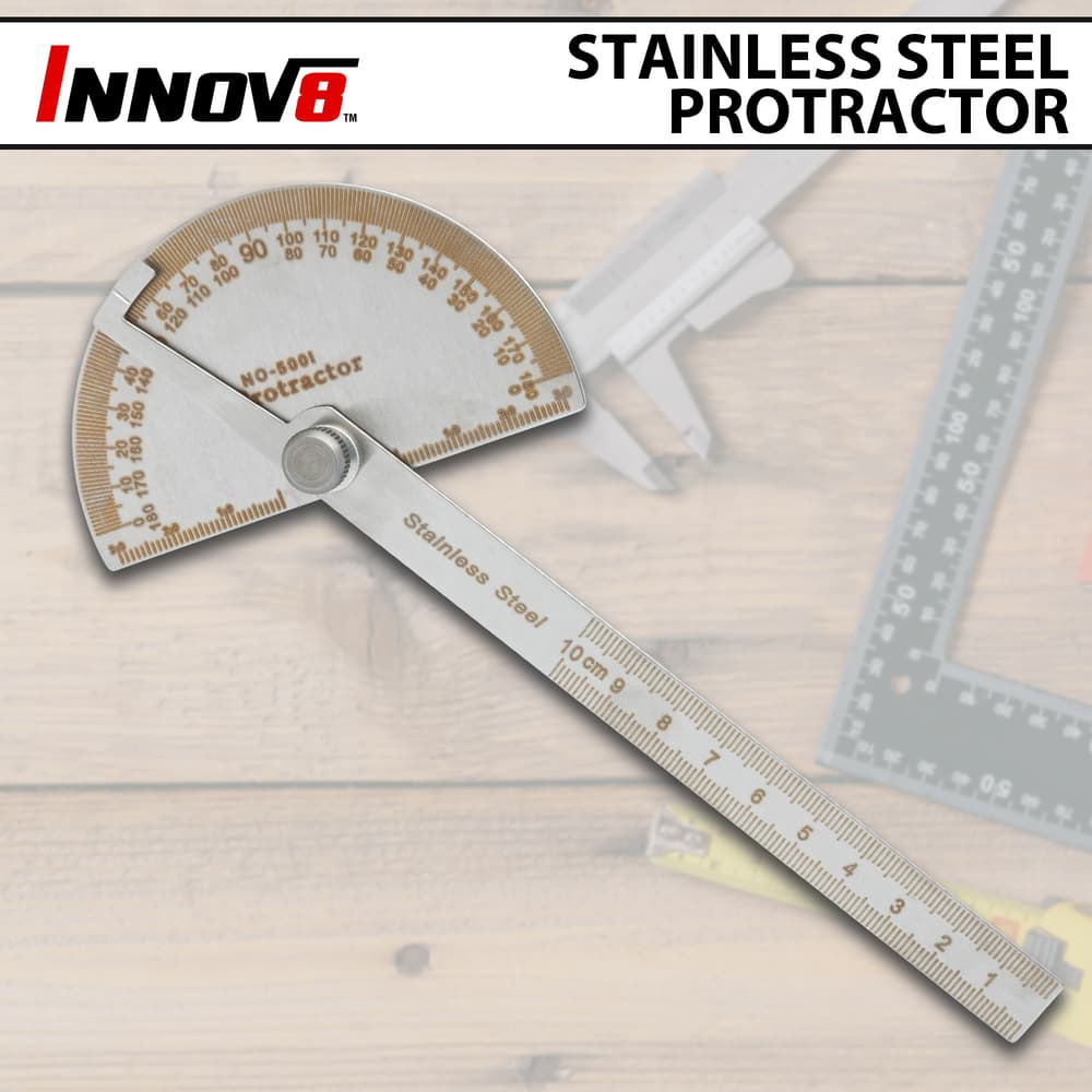 Full image of the Innov8 Stainless Steel Protractor. image number 0