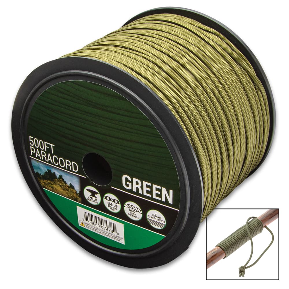 The Survivor Series Green 7-Strand 550 Paracord 500’ Spool is multi-purpose and is made for extremely versatile use image number 0