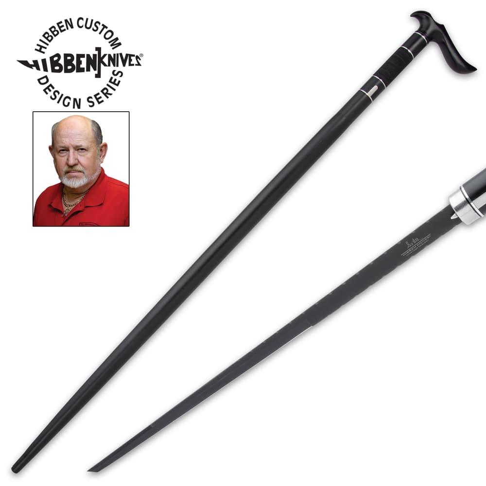 Gil Hibben, master knife designer, unveils his latest custom designed sword, the Hibben Black Custom Hook Sword Cane image number 0