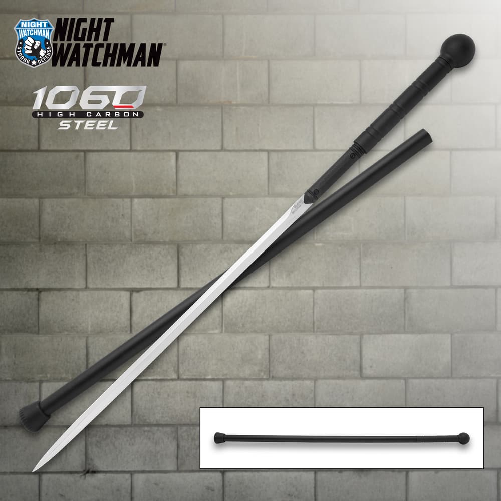 Full image of the Night Watchman Sword Cane and sheath. image number 0