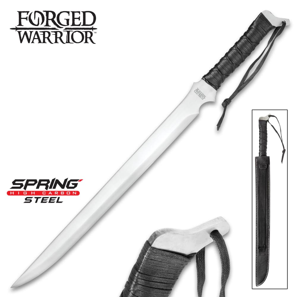 Forged Warrior Jungle Beast Short Sword - Ultratough High Carbon Spring Steel; Solid One-Piece Construction - Genuine Leather Handle, Sheath - Samurai / Ninja Style - Functional, Battle Ready - 27" image number 0