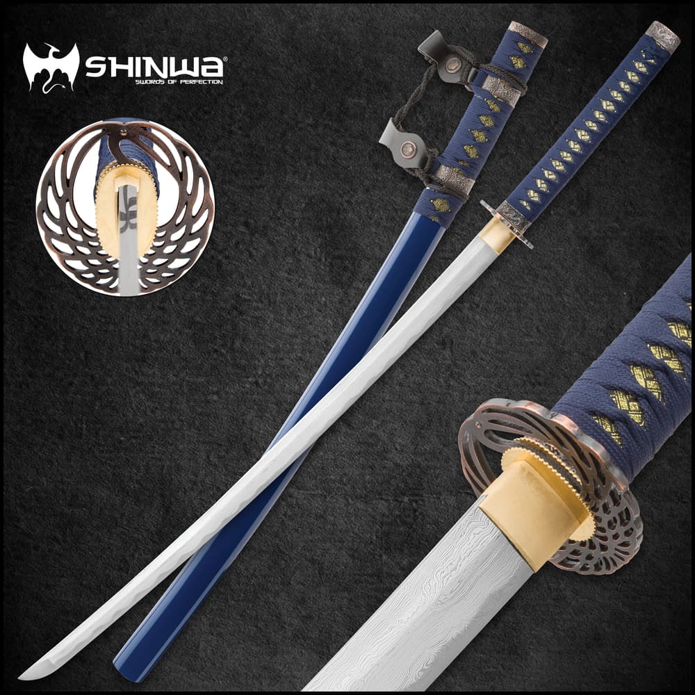 Shinwa Wellspring Handmade Tachi / Samurai Sword - Hand Forged Damascus Steel - Historical Katana Predecessor - Traditional Wooden Saya - Functional, Battle Ready, Full Tang image number 0