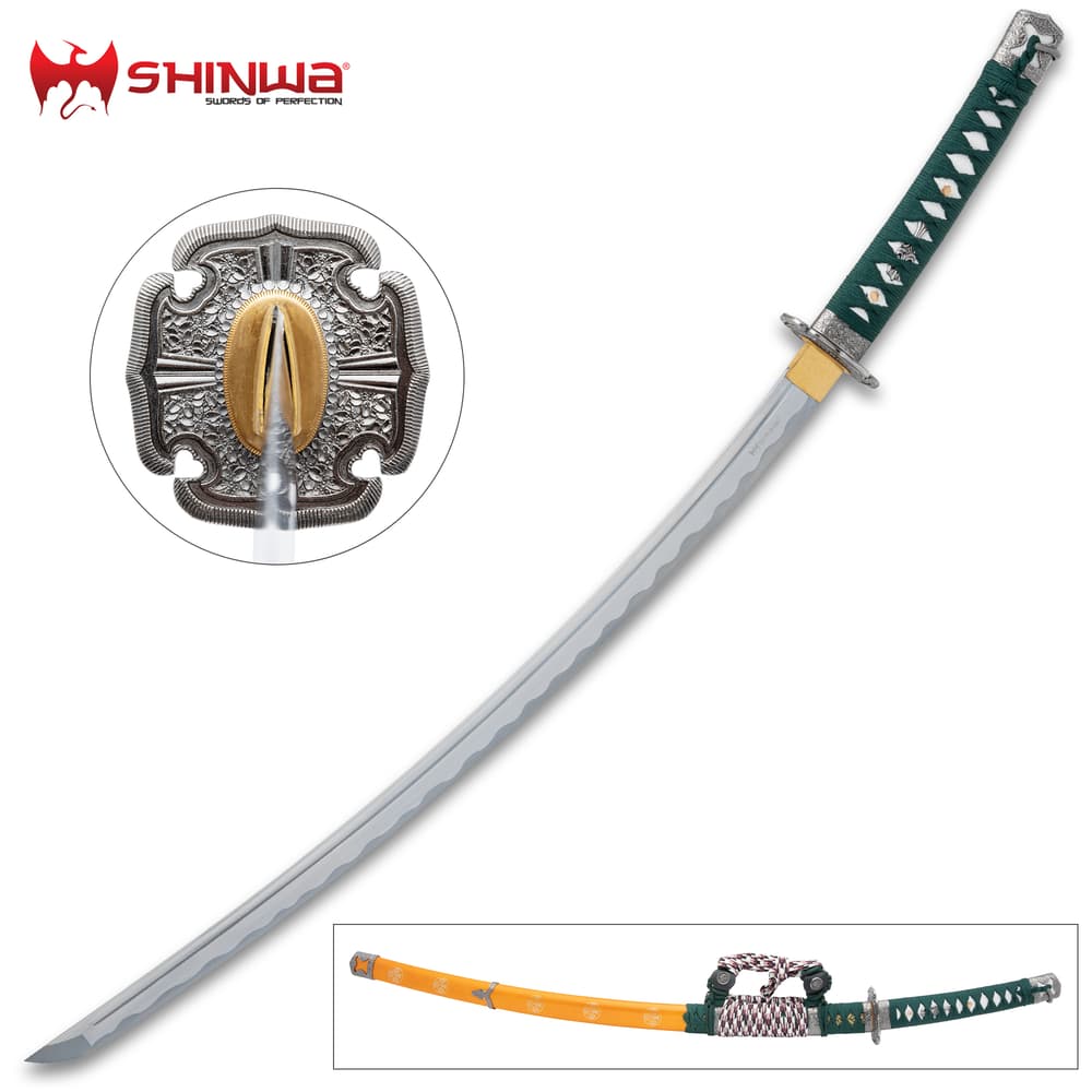 The Shinwa Samurai Tachi Sword in and out of its scabbard image number 0
