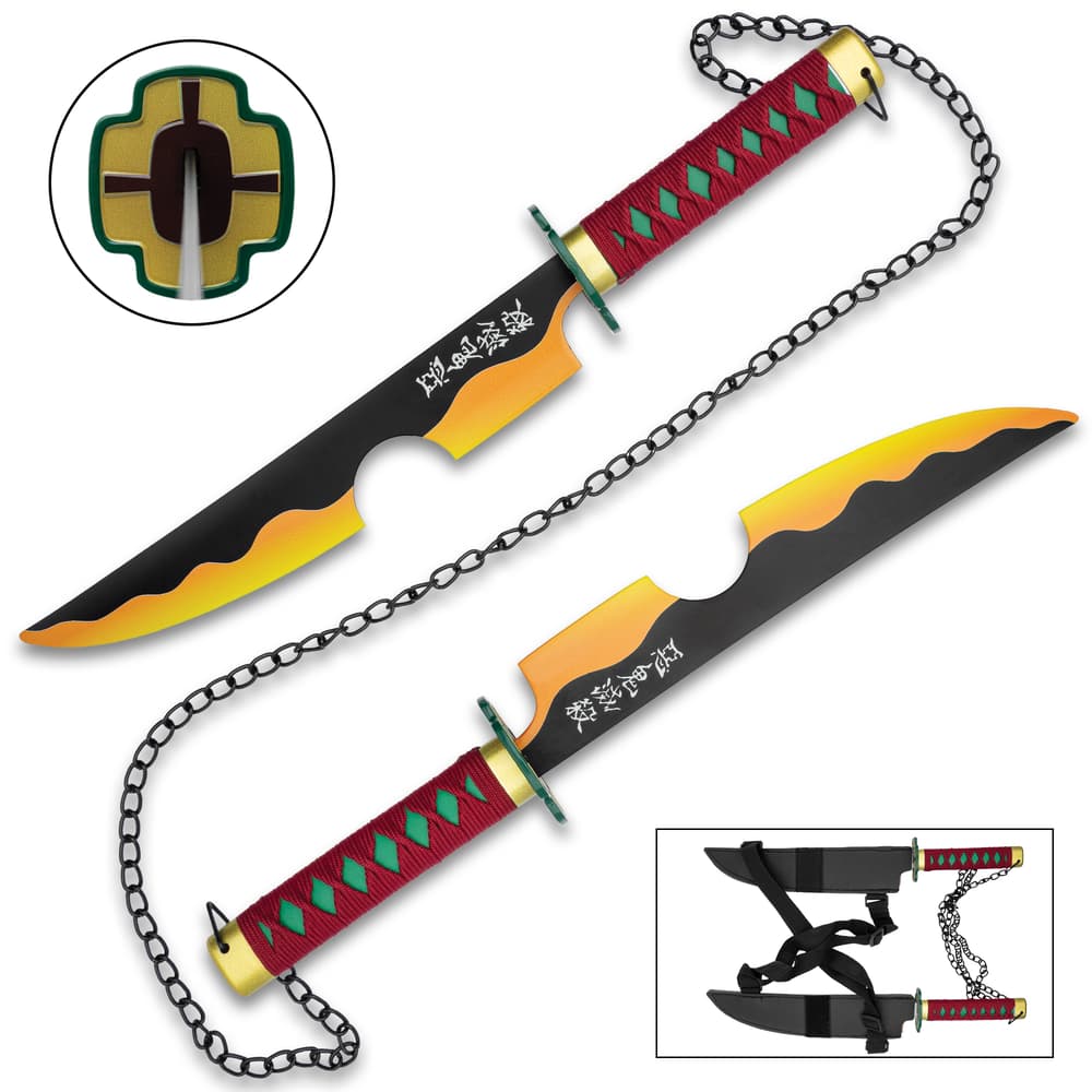 Full image of the Tengen Uzui Nichirin Demon Slayer Double Sword. image number 0