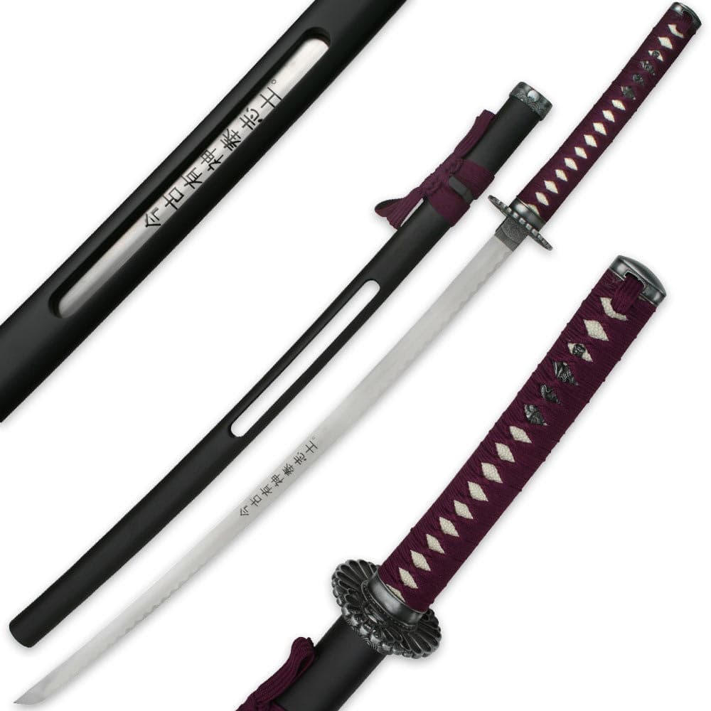 Purple Samurai Warrior Sword With Open Scabbard image number 0