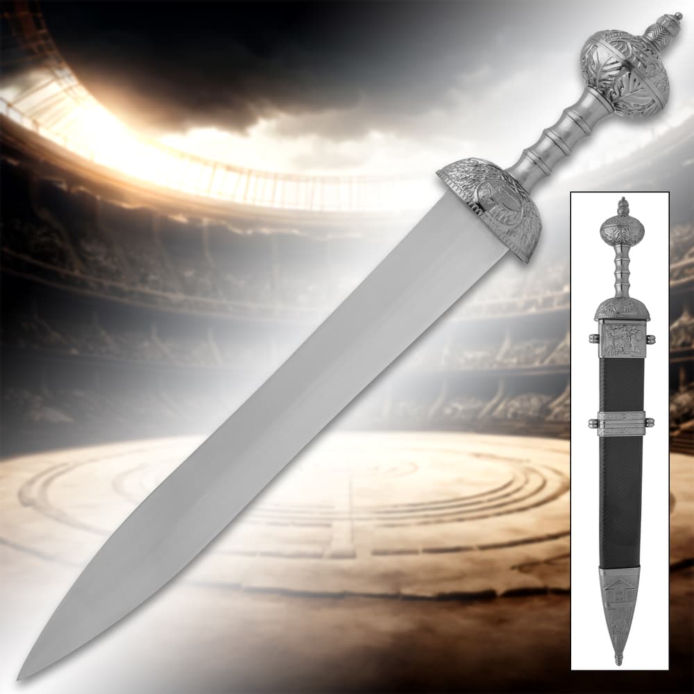 The Roman Gladius Sword and a gladiator arena in the background image number 0