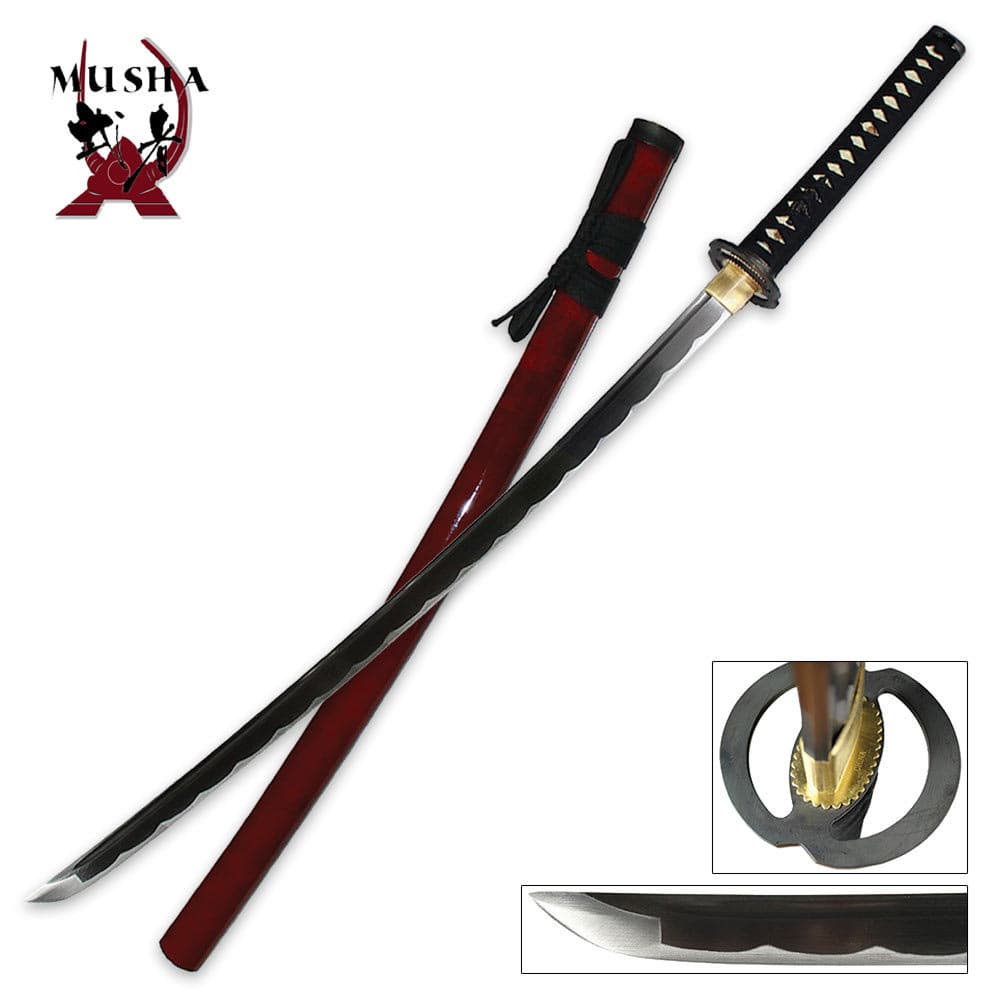 Musha Hand Forged Samurai Sword with Burgundy Scabbard image number 0