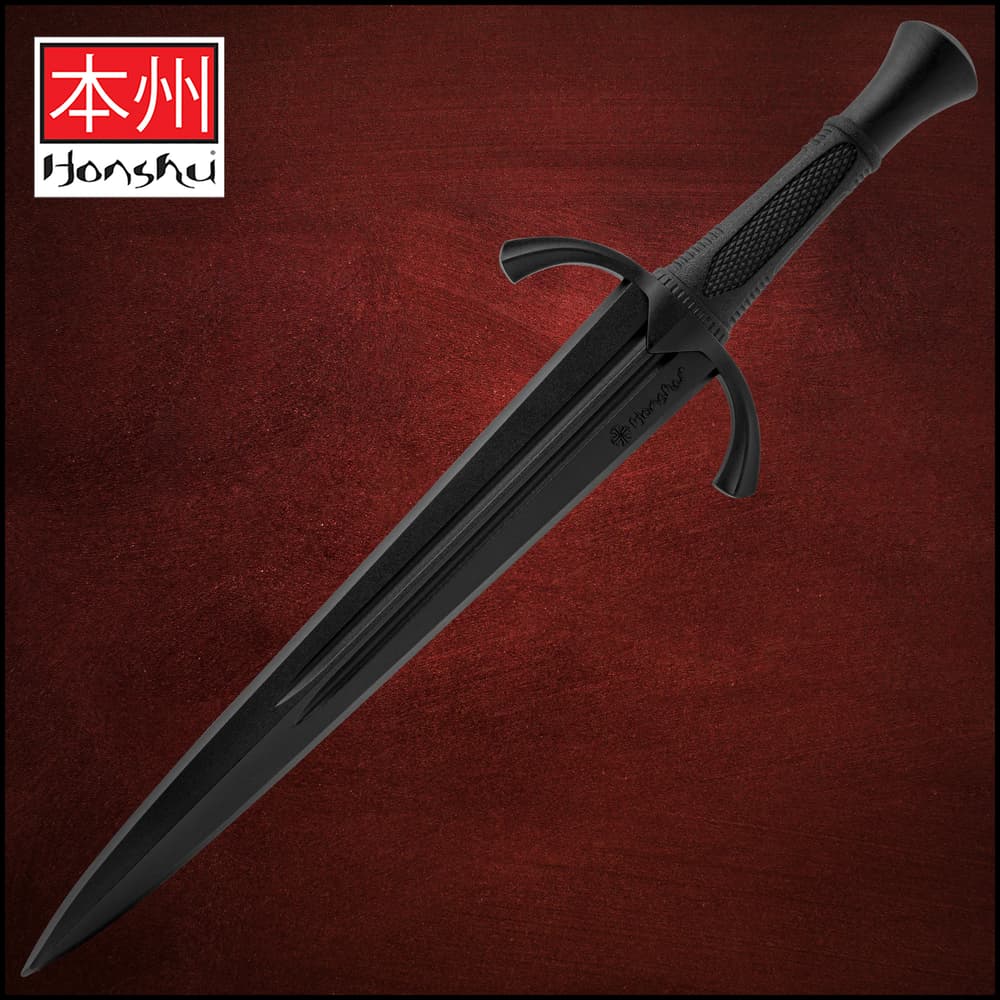 The Honshu Training Medieval Arming Dagger on a red textured background. image number 0