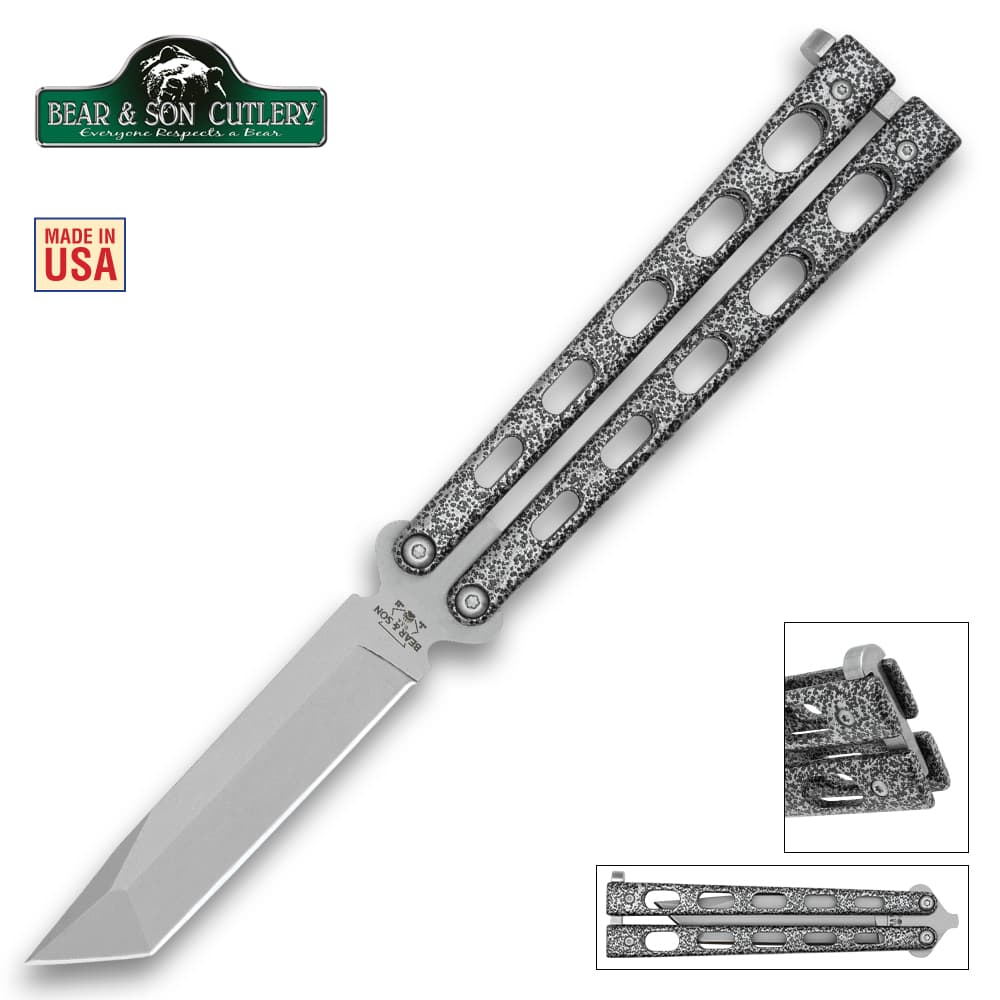 Bear Silver Vein Armor Piercing Butterfly Knife image number 0
