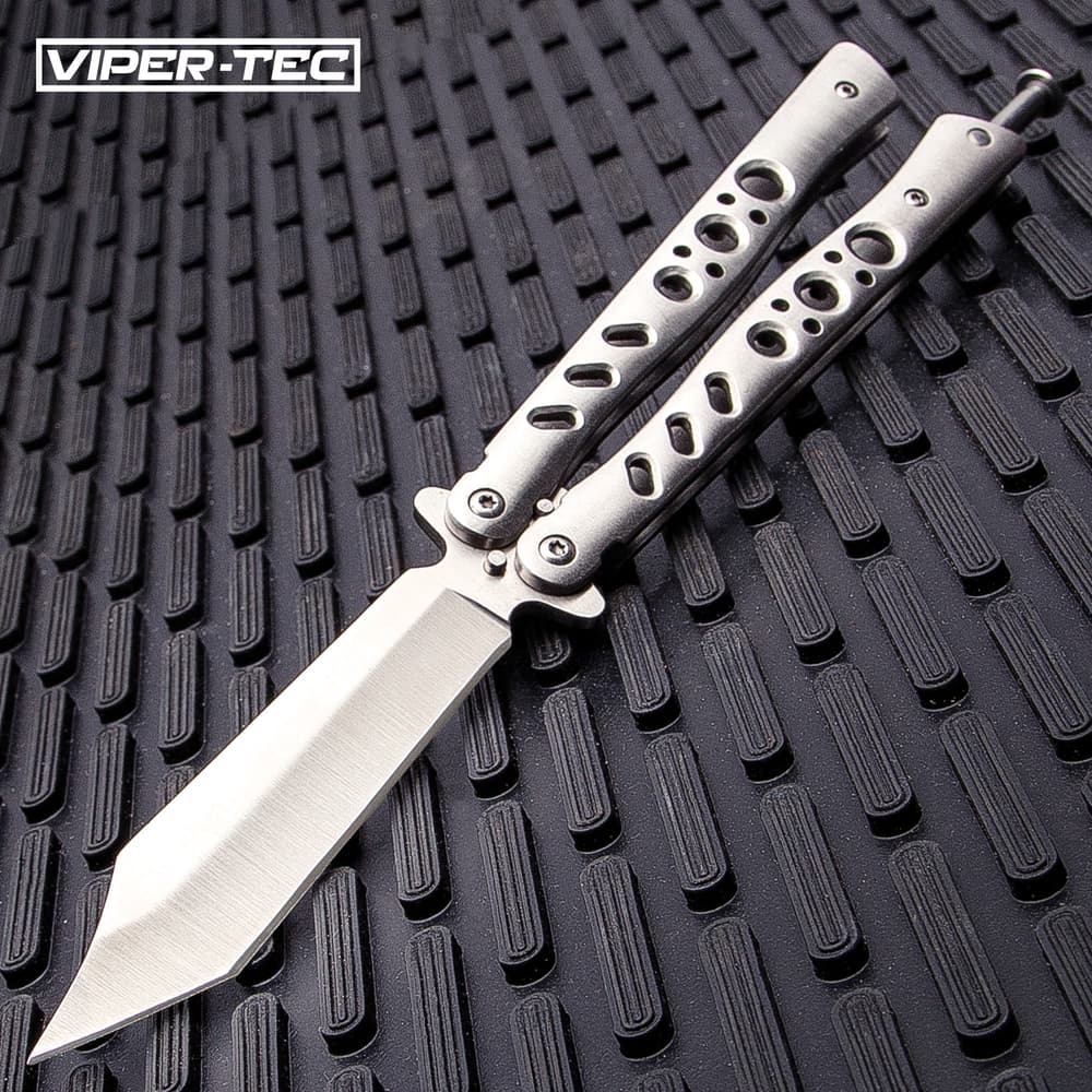 Viper-Tec Scorpion Tip Balisong Knife - Stainless Steel Tanto Blade, Skeletonized Aluminum Handles, T-Latch - Length 8 3/4 image number 0