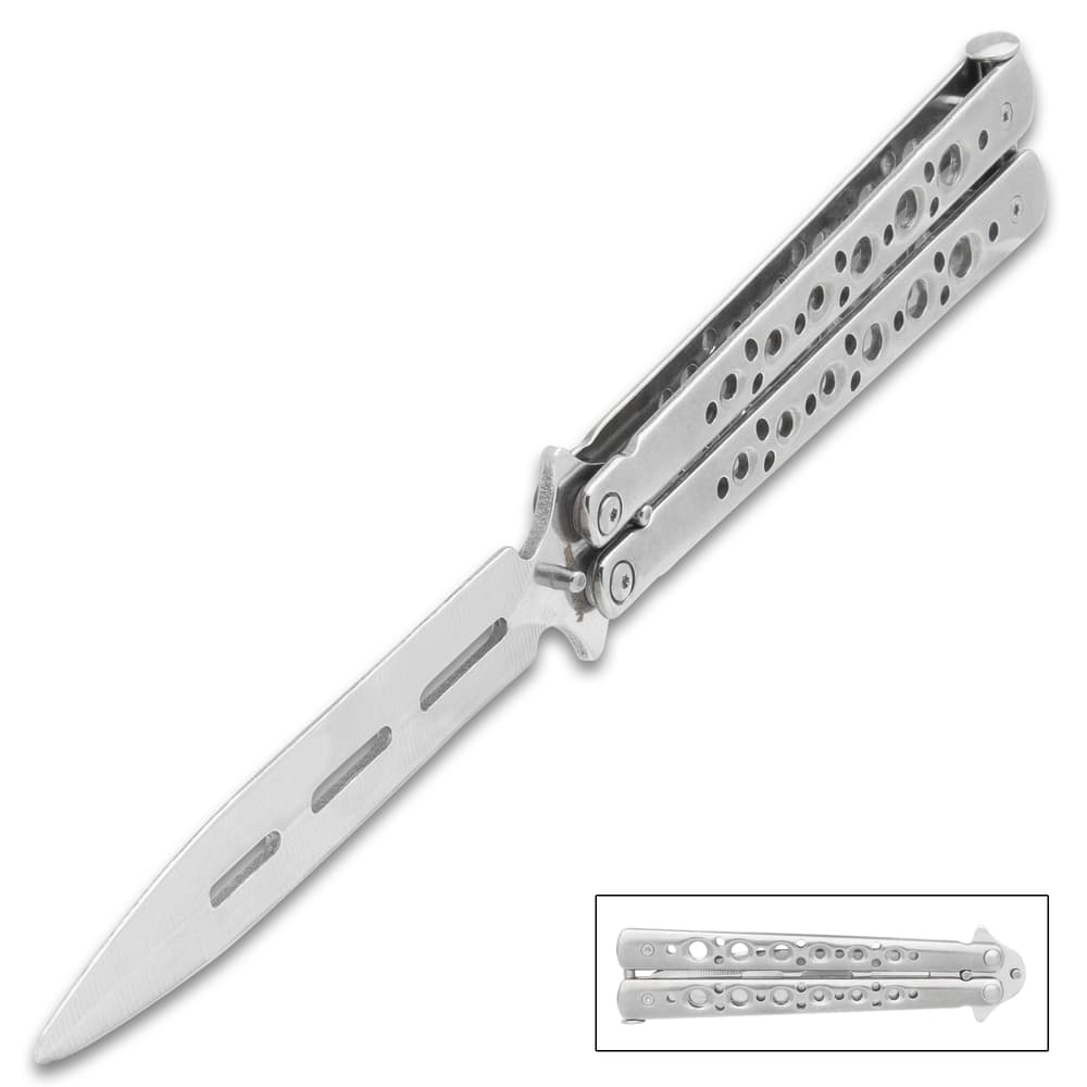 The High-Polish Stainless Steel Butterfly Knife both open and closed image number 0