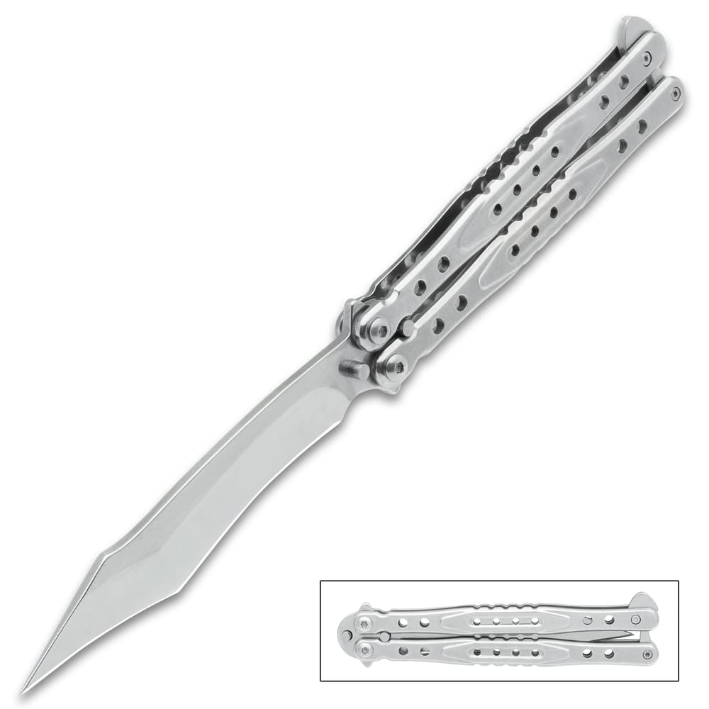 The Silver Light Butterfly Knife shown both open and closed image number 0