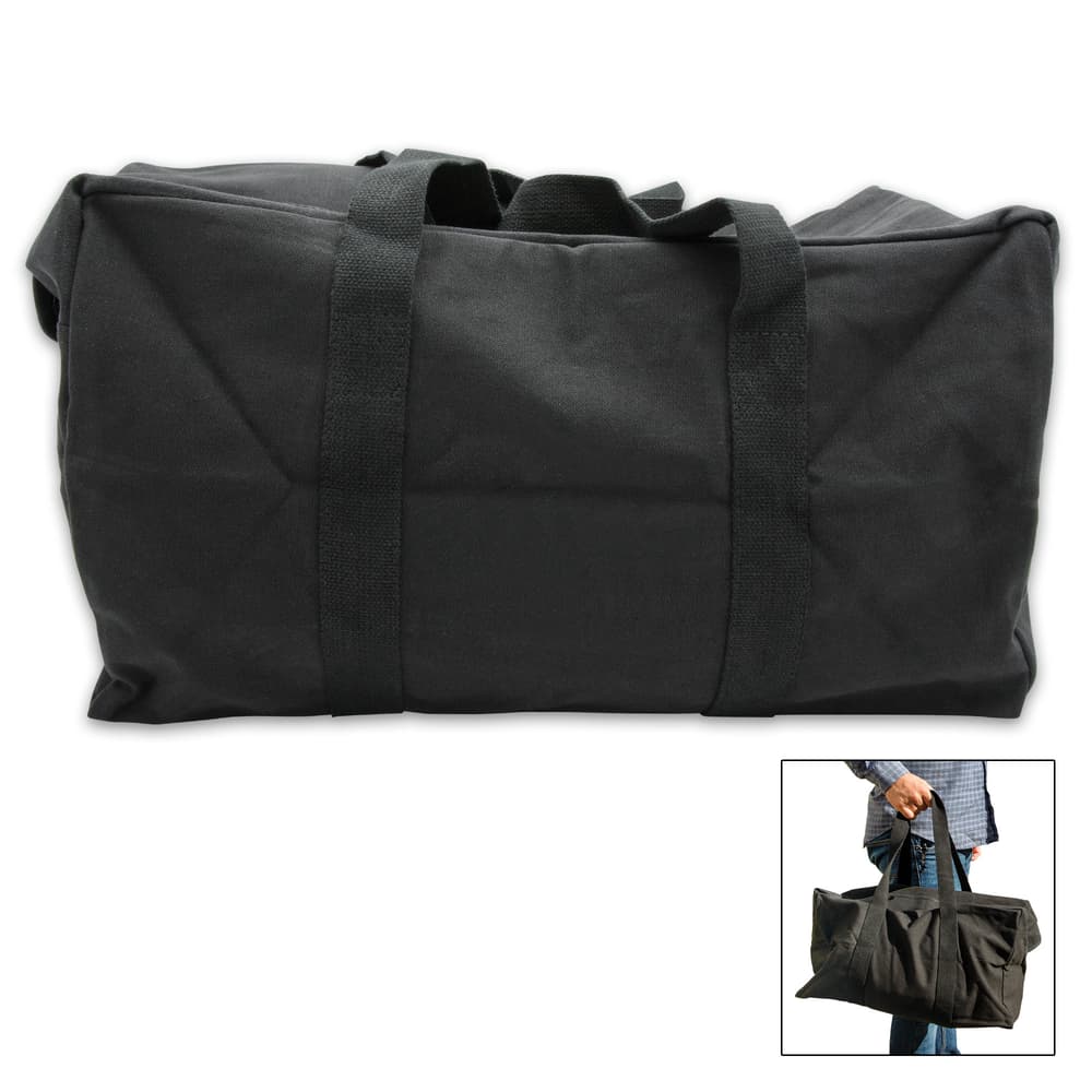 Perfect to carry your heavy hand-tools, the Small Black FCB Cargo Bag has a heavy-duty, 100 percent cotton canvas construction image number 0
