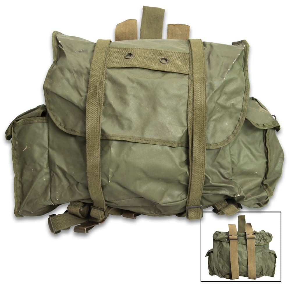 Our Belgium OD Small Rucksack is a quality, used military surplus bag that is great to carry your daily gear from home to work when the weather is wet image number 0