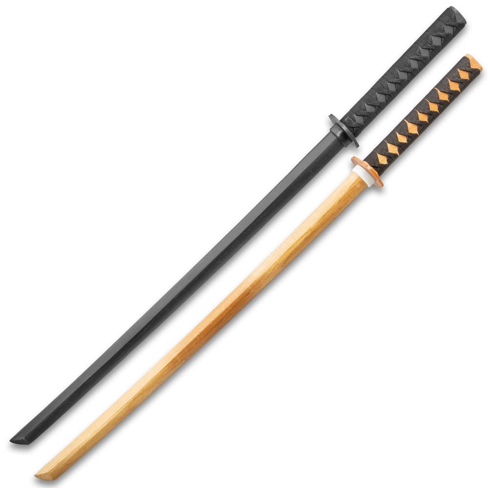 Practice Training Katana Set - Two Bokkens, Hardwood Construction, Cord-Wrapped Handles, Two-Piece Handguards - Length 40” image number 1