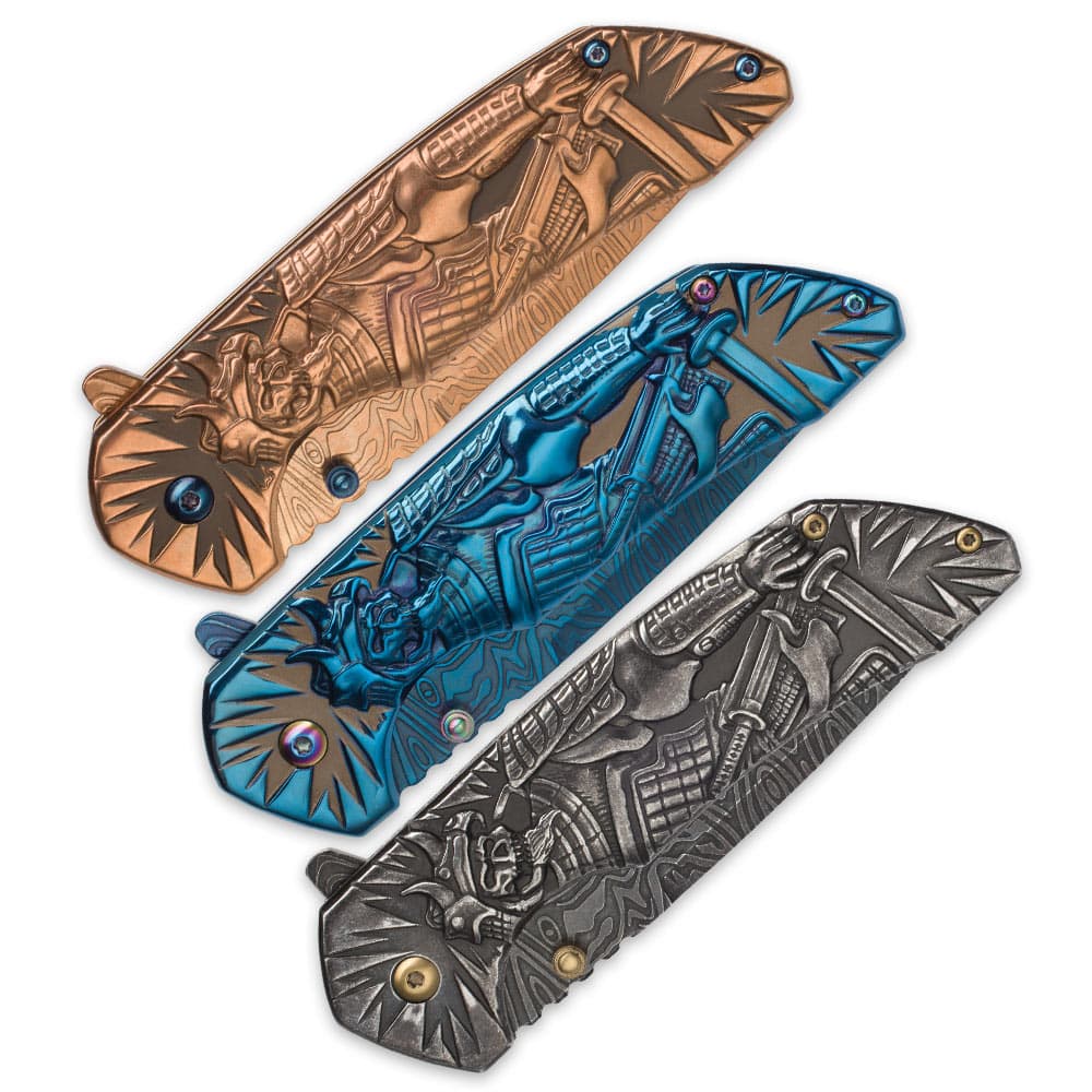 Shadow Warrior Pocket Knife Collection - Three Assisted Opening Folders - DamascTec Steel Blades image number 1