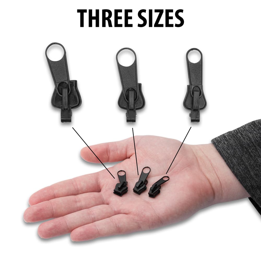 Full image showing the 3 different sizes of the Instant Zipper Repair Set. image number 1