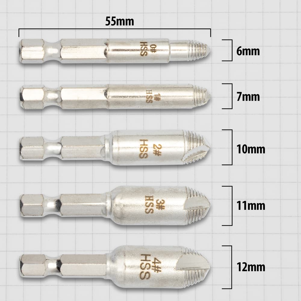Full image of all the different sizes of the 5 Piece Screw Extracot Set. image number 1