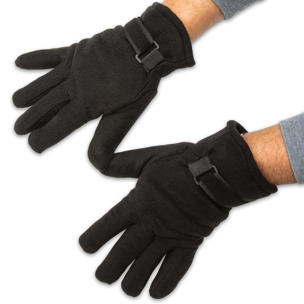The gloves are constructed of 200g polar fleece, and the adjustable Velcro wrist strap assures that one size fits most image number 1