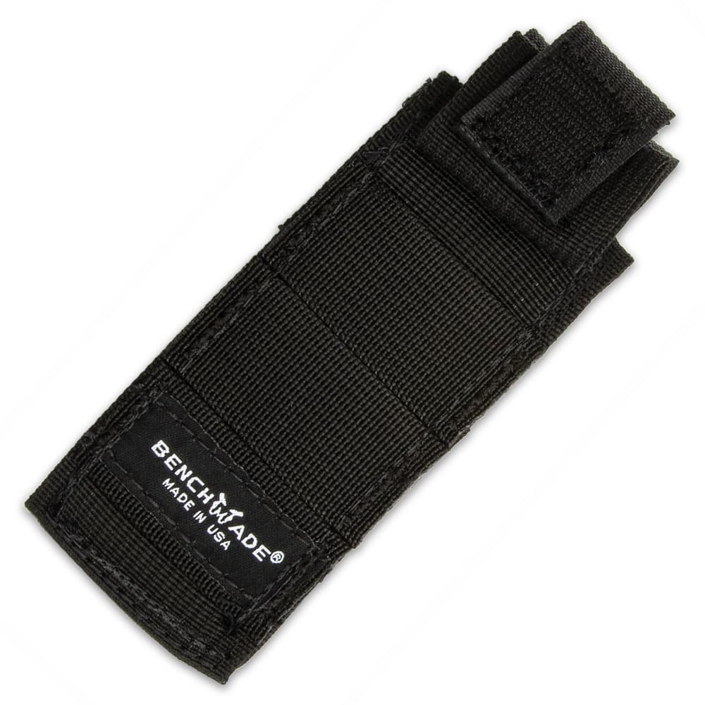 Black condura belt sheath composed of nylon with a white "Benchmade Made in USA" logo printed on to the sheath. image number 1