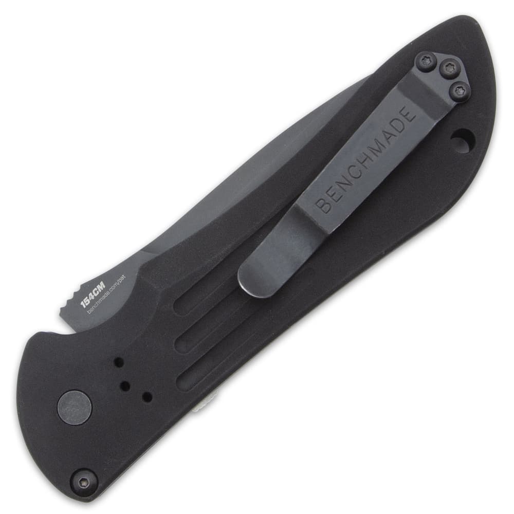 The automatic pocket knife is 8 3/10” in overall length and 4 7/10” when closed image number 1