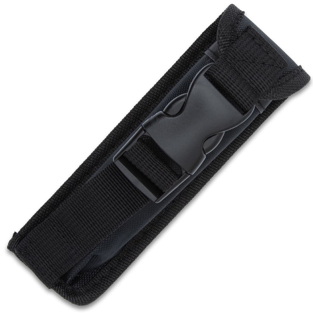 The 9 1/4” overall auto pocket knife can be stored and carried in its nylon belt sheath that has an ABS quick-release buckle image number 1