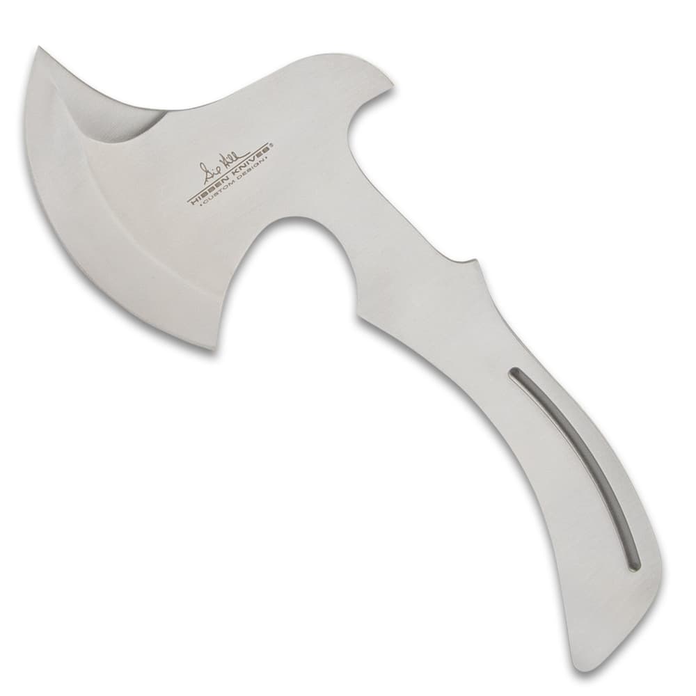 Each 10” overall axe is one-piece of tempered stainless steel with a 4 1/4”, upswept edge that’s razor-sharp and penetrating image number 1