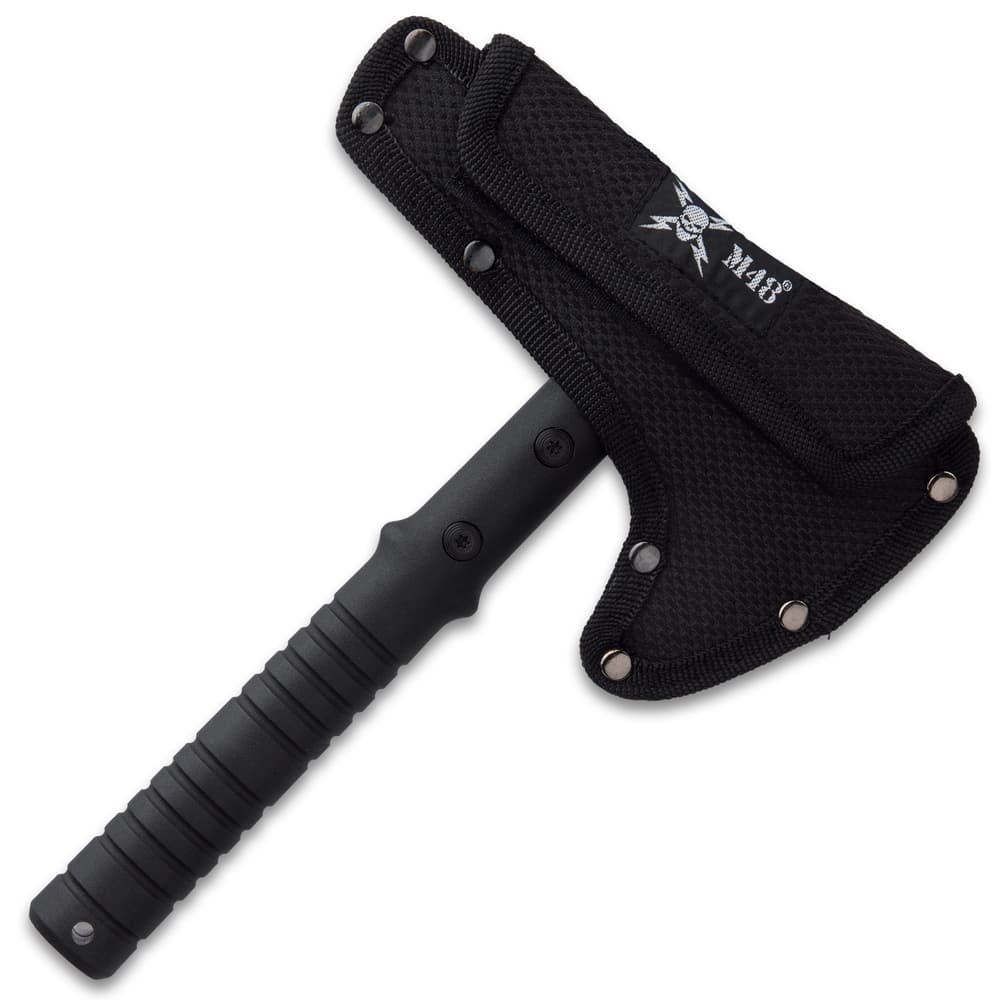 The 9 1/4” overall camp hawk head can be protected in its tough nylon sheath image number 1