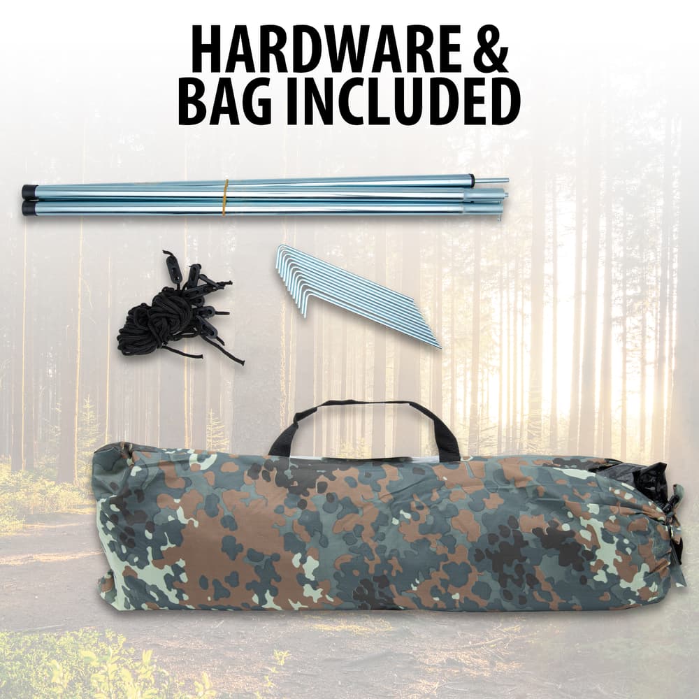 The carrying bag and tent hardward that's included image number 1