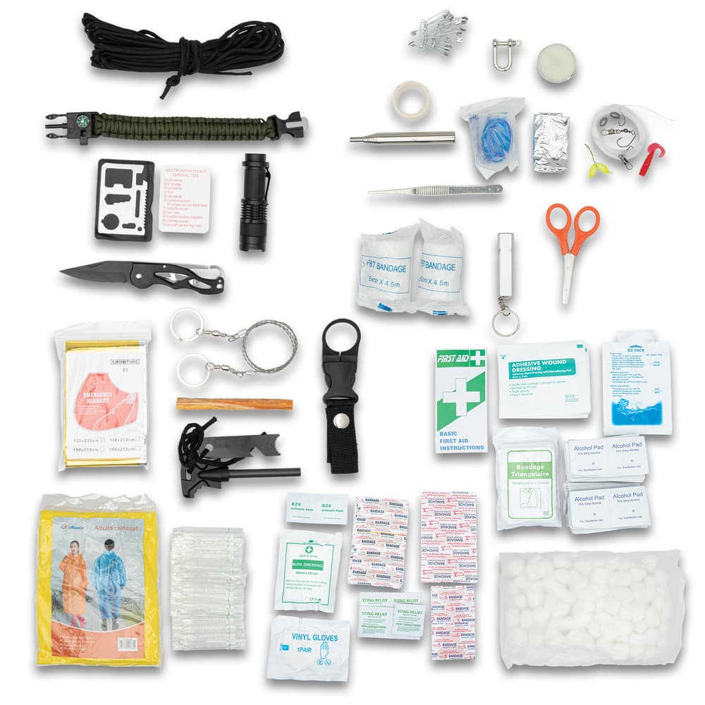 Full image showing what is included in the 500-Piece Ultimate Survival Gear Kit. image number 1