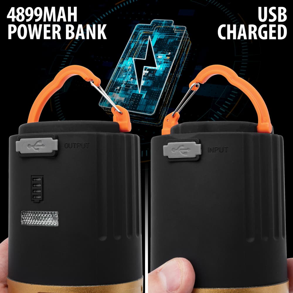 Full image showing how the NightScout Camp Lantern can be USB charged. image number 1