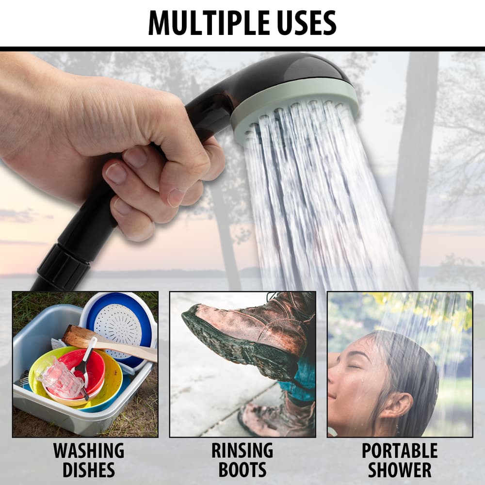 Full image showing the multiple uses of the Outdoor Camping Shower. image number 1