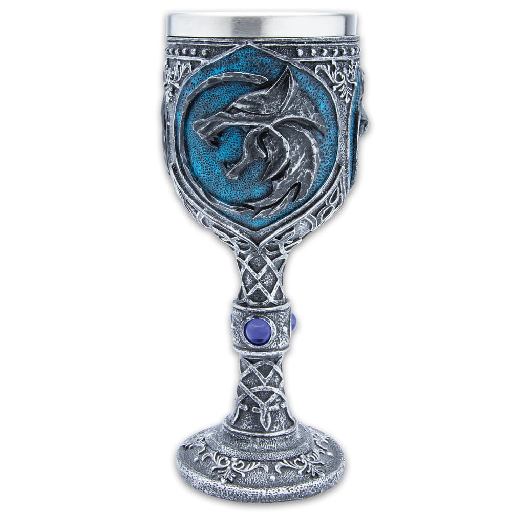The goblet is crafted with tough, cold cast resin and it has a stainless steel liner that insulates the liquid whether hot or cold image number 1
