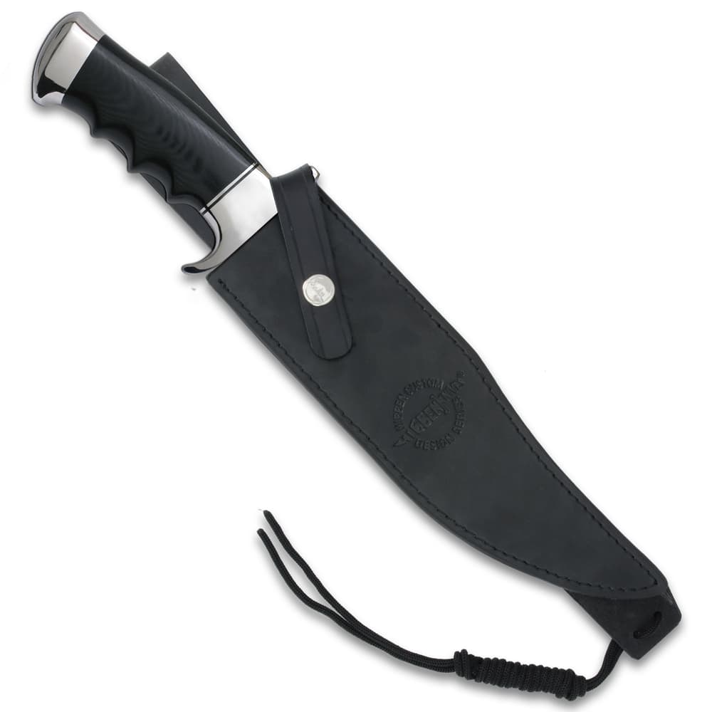 Gil Hibben Legionnaire Bowie Knife - 7Cr17 Stainless Steel Blade, Black Pakkawood Handle, Stainless Steel Guard And Pommel, Leather Belt Sheath image number 1