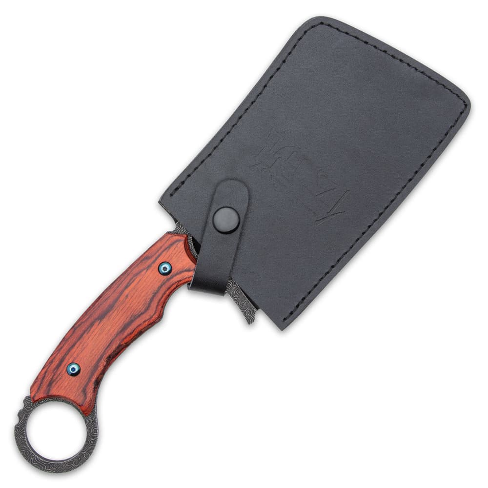 The 12” overall cleaver knife can be stored and carried in a premium leather belt sheath with a snap strap closure image number 1