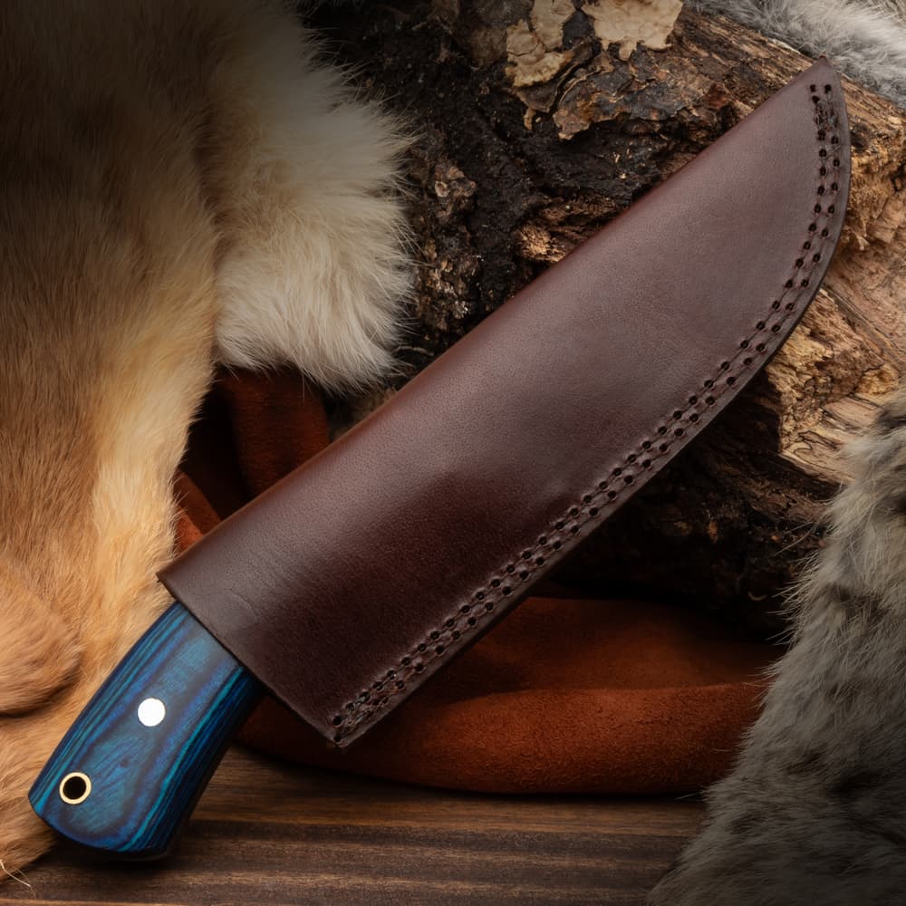 Timber Wolf Blue Elijah Carbon Steel Skinner Knife with Leather Sheath image number 1