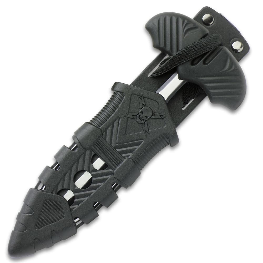 M48 Fang I Tactical Push Dagger And Sheath - Cast Stainless Steel Blade, Black Oxide Coating, TPR Handle - Length 7 3/8” image number 1