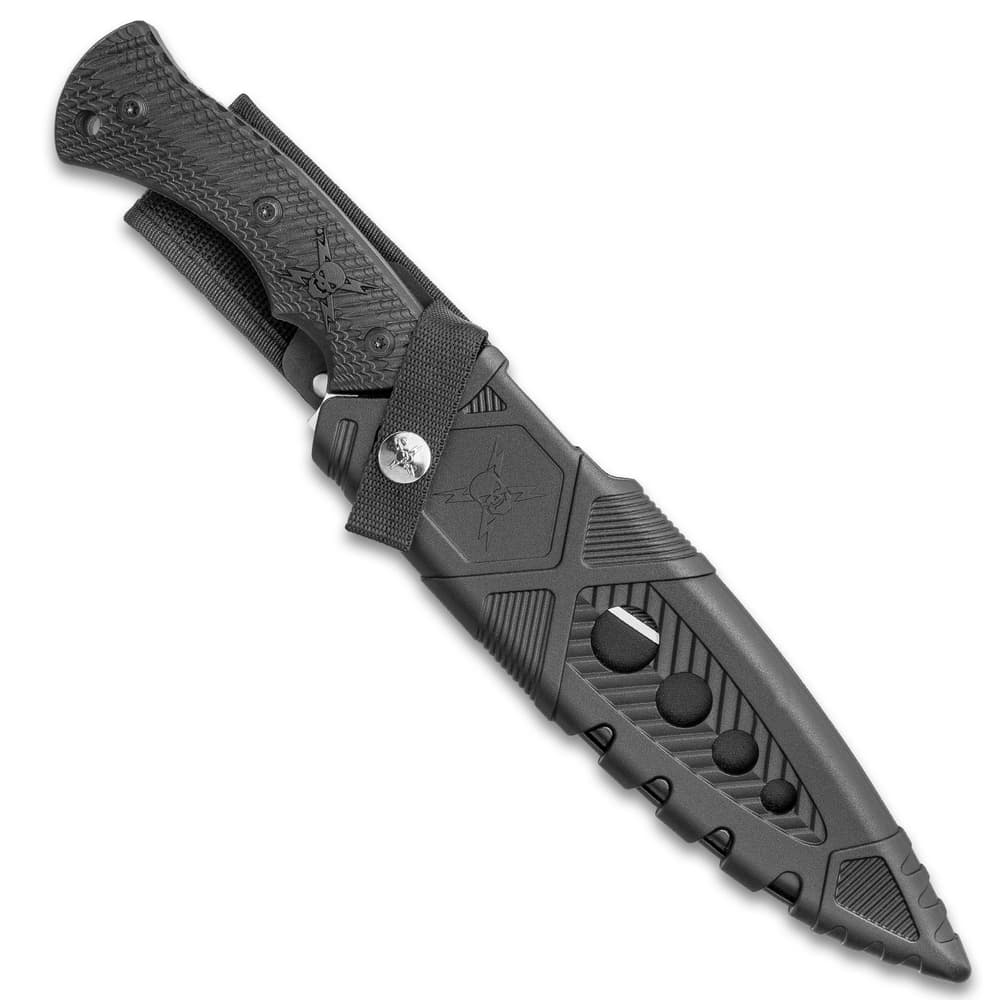 M48 Liberator Sabotage II Combat Knife With Sheath - Cast Stainless Steel, Black Oxide Coating, Layered G10 Handle - Length 13 1/2” image number 1