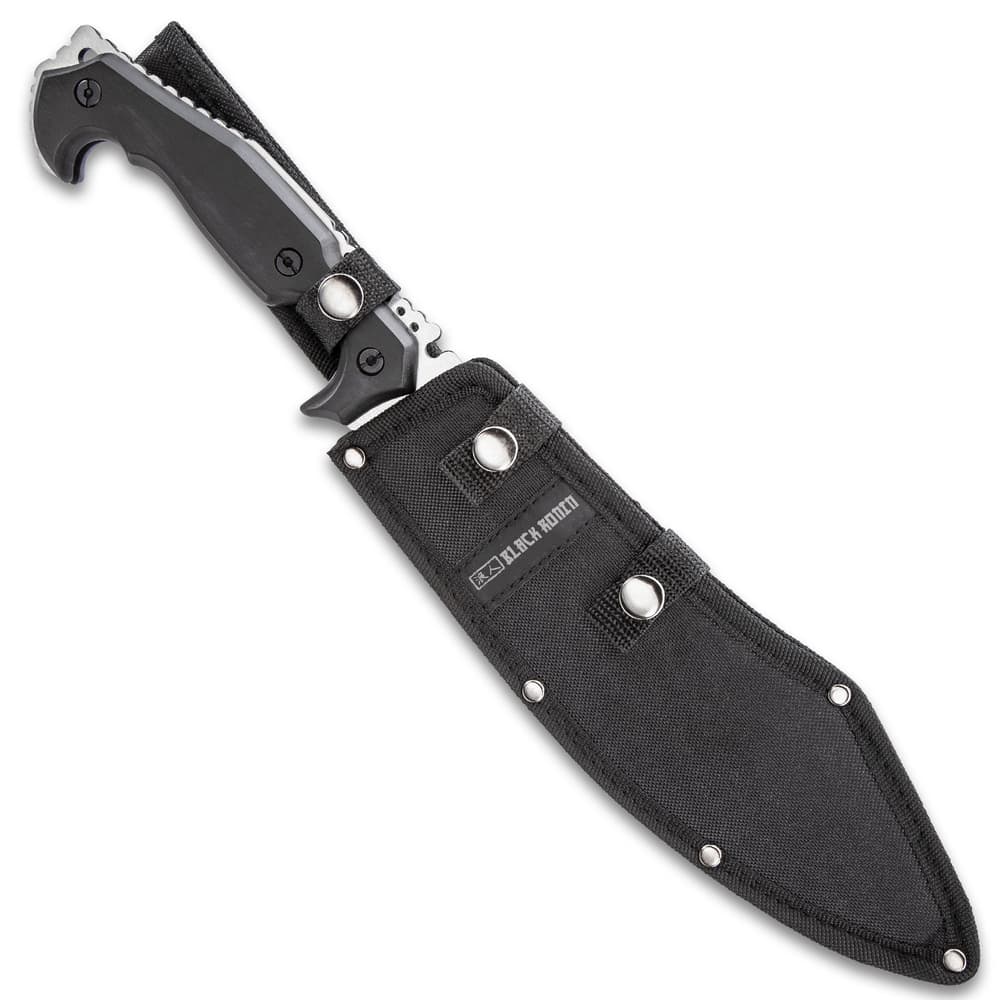 Black Ronin Stealth Machete And Sheath - Stainless Steel Blade, Black And Satin Finish, Wooden Handle - Length 16" image number 1